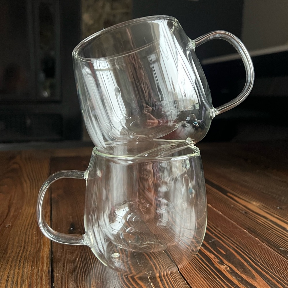 UNBRANDED • clear double walled glass coffee mug simple glassware basic set of 2
